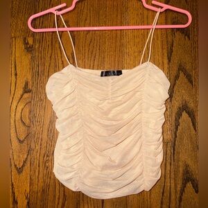 Chic Cream Beige Ruched Crop Top Size Medium